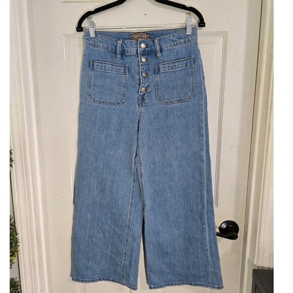 Point Sur Denim Womens Blue Wide Leg Cropped Jeans Pockets Button‎ Fly Size 28 - Picture 3 of 12